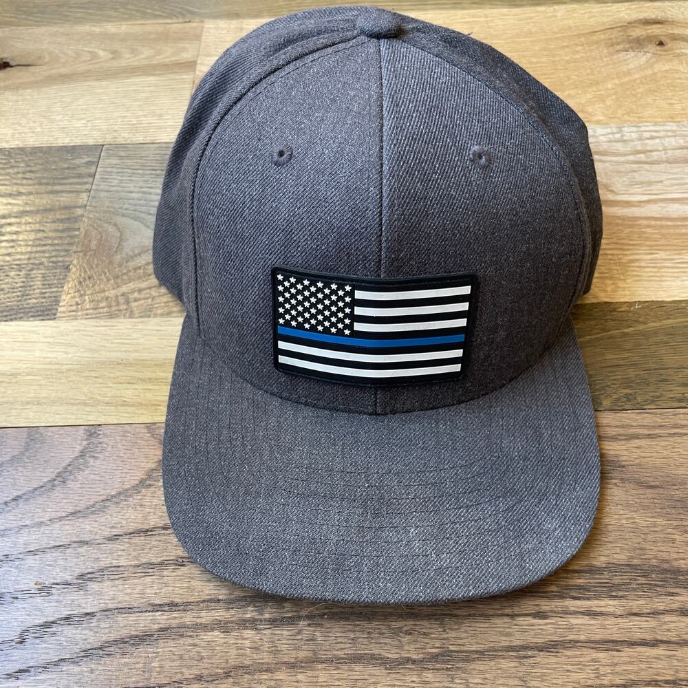 Branded Bills Snapback Hat Thin Blue Line Flag Gray Flat Bill Adjustable